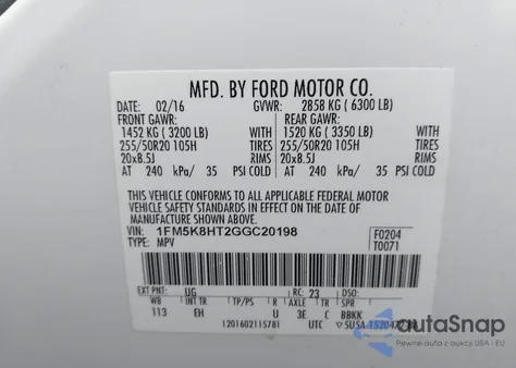 2016 Ford Explorer Platinum z USA, uszkodzony, nr VIN 1FM5K8HT2GGC20198